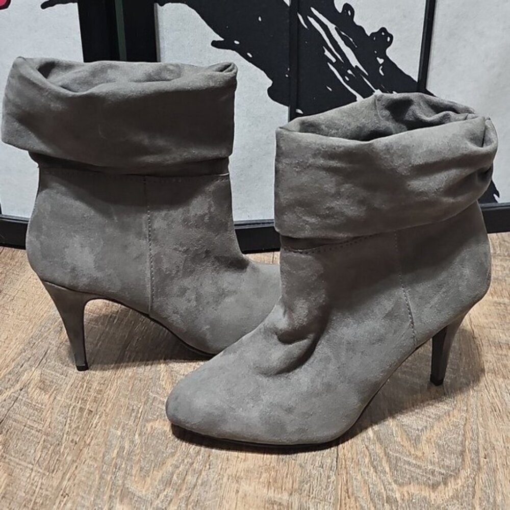 Express Elegant Gray Ankle Heel Boots Size 9
